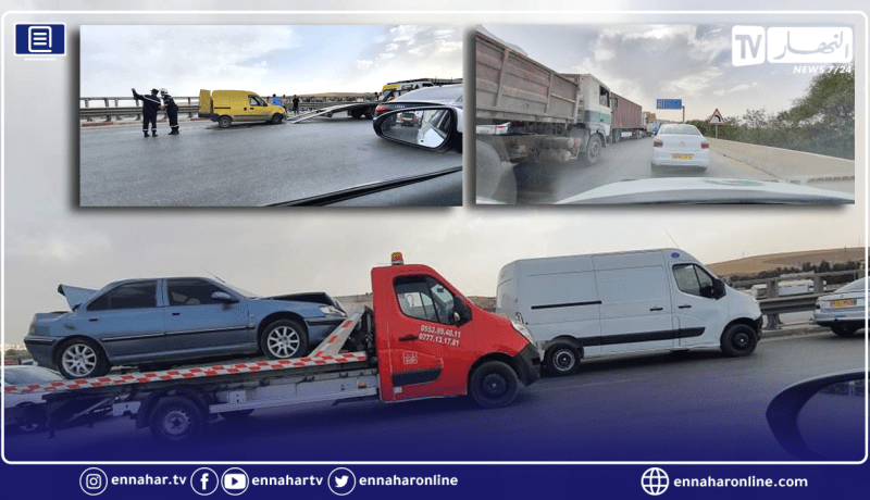 قسنطينة.. 6 جرحى في اصطدام تسلسلي لـ 10 سيارات وشاحنة ذات مقطورة