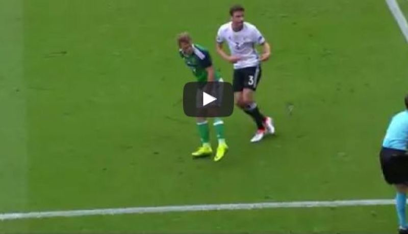 بالصور والفيديو.. إصابة طريفة للحكم المساعد بمباراة ألمانيا وأيرلندا الشمالية