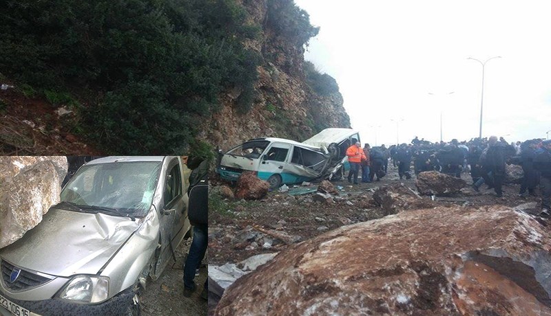 صخرة عملاقة تسحق عدة سيارات وتخلف 6 قتلى و16 جريحا في أوقاس ببجاية