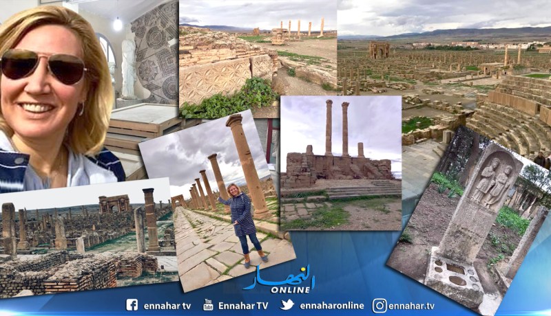 بالصور… زوجة السفير الأمريكي بالجزائر تزور المعلم الأثري تيمقاد بباتنة