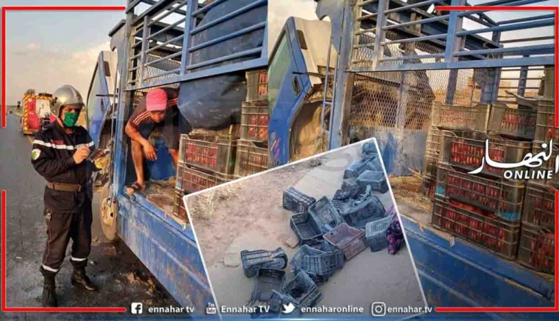 بالصور.. حريق بشاحنة لنقل البضائع في واد أسلي بالشلف