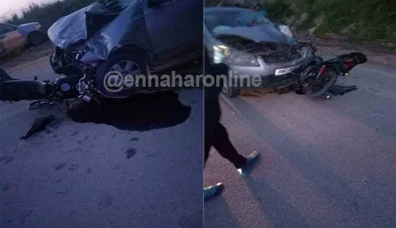 حادث مرور بين سيارة ودراجة نارية بالصنوبر البحري في العاصمة