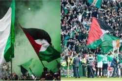 أنصار سيلتيك يحتفلون بلقب البطولة بالعلم الفلسطيني