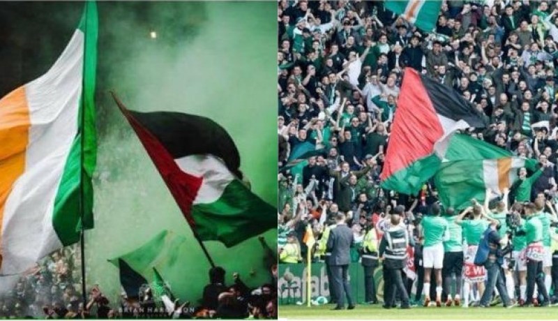 أنصار سيلتيك يحتفلون بلقب البطولة بالعلم الفلسطيني