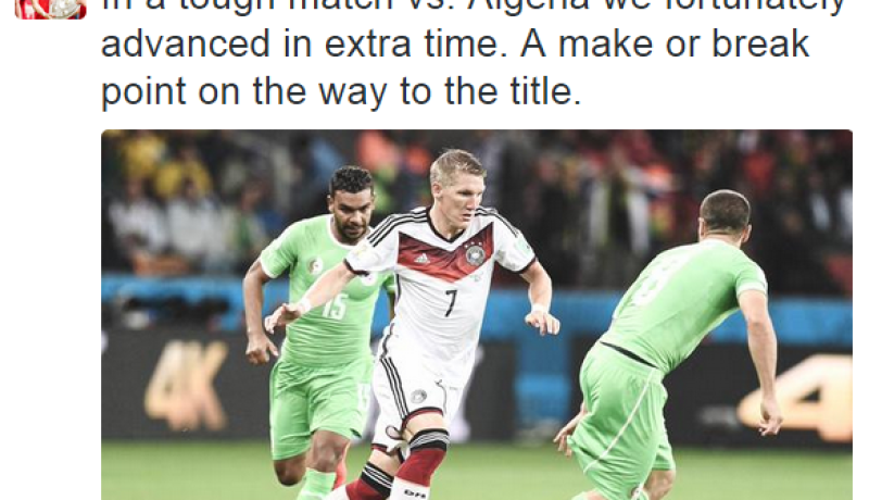 هكذا يحيي شفاينشتايغر ذكرى فوز منتخب بلاده على الجزائر في مونديال 2014