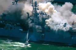 حريق مهول بسفينة حربية أمريكية في سان دييغو