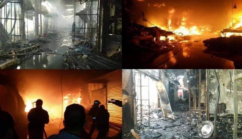 حريق يلتهم 34 محلا تجاريا داخل السوق المغطاة في عين الدفلى