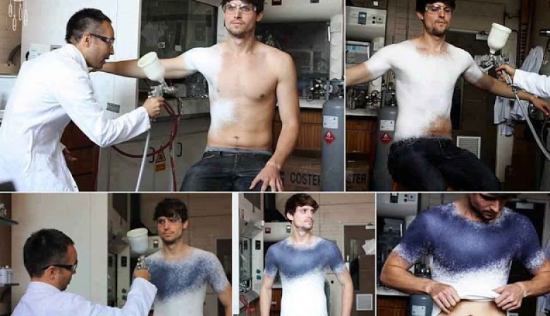 أختراع جديد سيذهل العالم  ملابس بطريقة الرش على الجسم