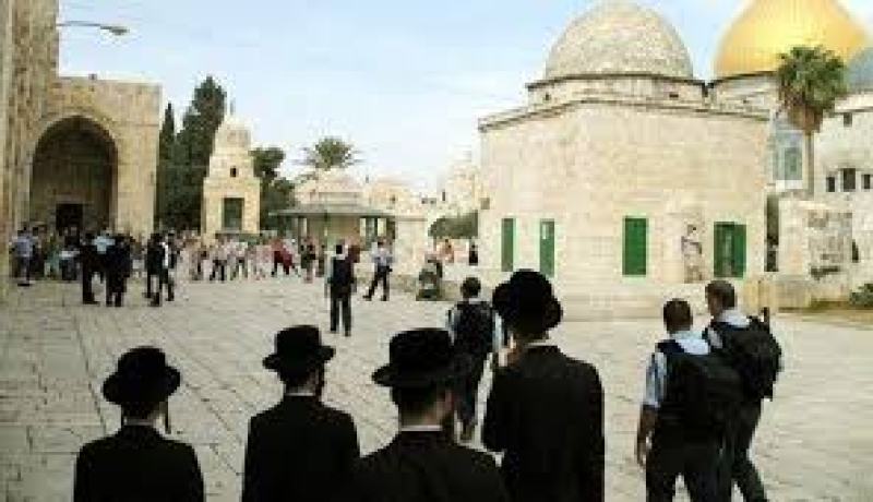 مستوطنون يهود يقتحمون باحات المسجد الاقصى تحت حراسة الاحتلال الإسرائيلي