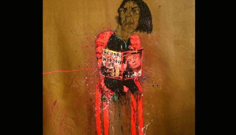 رسام سوري يهنئ ترامب بلوحة “الرئيس لا يكذب”