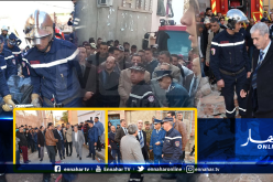 والي معسكر يتفقد مكان إنهيار المبنى ويقف على عمليات الإنقاذ