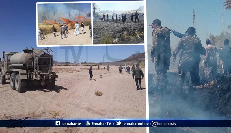 أفراد من الجيش يشاركون مواطنين عملية إخماد حريق في تمنراست