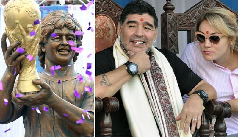 بالفيديو.. مارادونا يكشف عن تمثاله في الهند