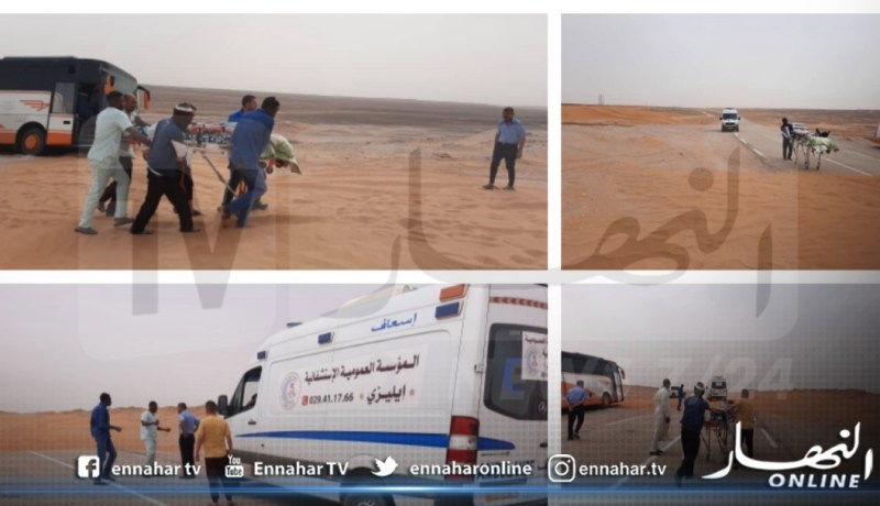 بالفيديو والصور.. الرياح تغلق طريق إليزي عين أميناس