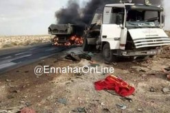 بالفيديو.. إحتراق سائق وإصابة 3 آخرين في حادث إصطدام بين شاحنتين بالوادي
