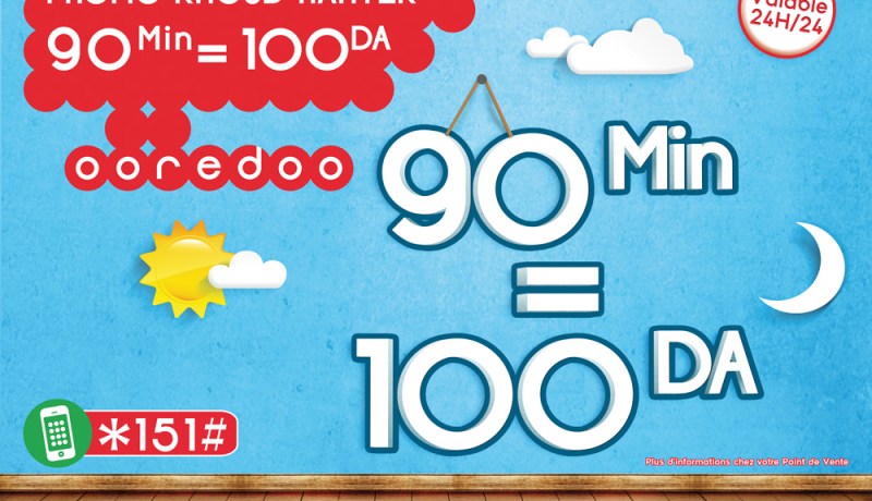 Ooredoo  يعود بـ 90 دقيقة بـ 100 دج
