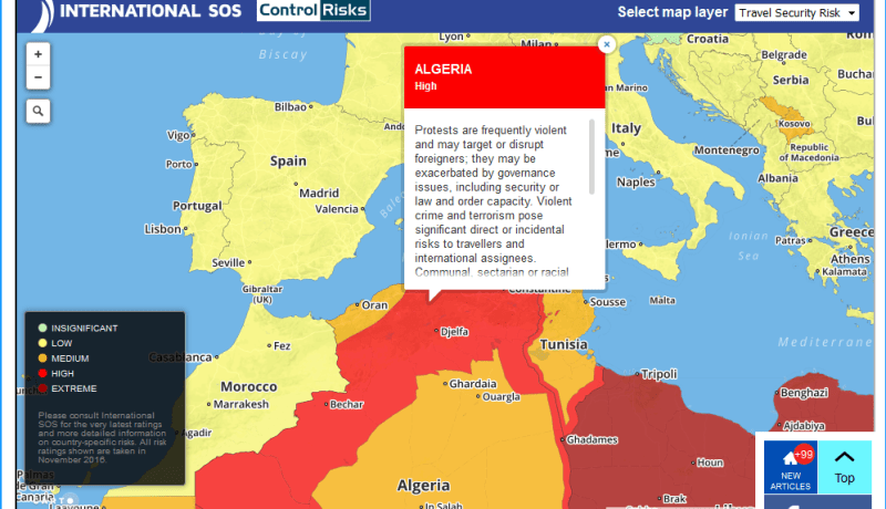 الجزائر ضمن الدول التي تشكل مخاطر عالية على  للمسافرين