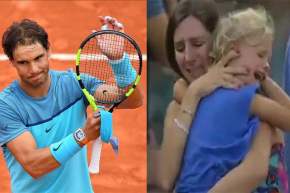 بالفيديو.. لاعب التنس العالمي نادال يوقف مباراته للبحث عن طلفة ضاعت من والدتها