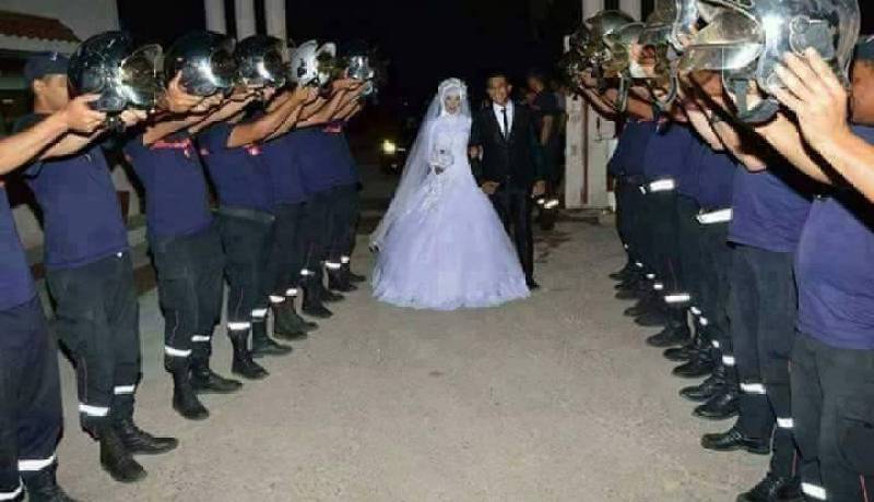 بالصور..بهذه الطريقة احتفل عونان بالحماية المدنية بزفافهما