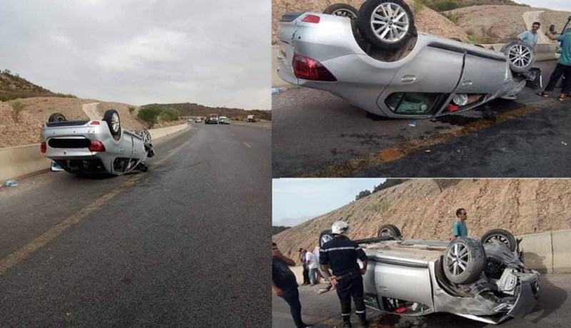 بالصور.. 5 جرحى في انقلاب سيارة بالبويرة