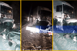 بالصور.. وفاة شاب في حادث إصطدام سيارة بشاحنة في بسكرة