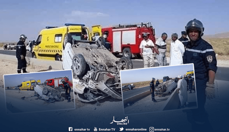 بالصور.. جريح في إنحراف وإنقلاب سيارة بعين الصفراء في النعامة