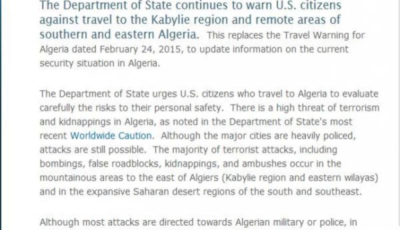 امريكا تنصح مواطينها بعدم زيارة الجزائر