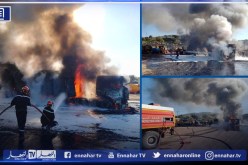 تيبازة: حريق بشاحنة ذات صهريج تحتوي على مادة الزفت بأحمر العين