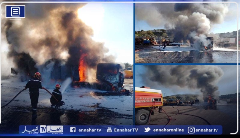 تيبازة: حريق بشاحنة ذات صهريج تحتوي على مادة الزفت بأحمر العين