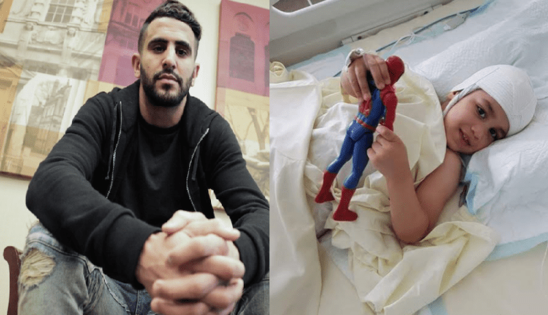 محرز يساند الطفل “محمد” المصاب بورم على مستوى الدماغ