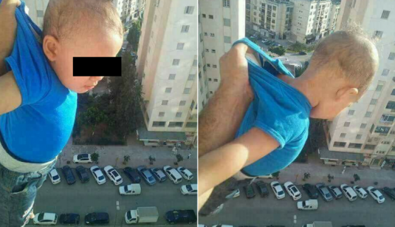 توقيف شاب صور رضيعا متدليا من ثيابه من شرفة بالطابق 12 بباب الزوار