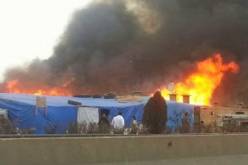 حريق فى مخيم للاجئين السوريين بمنطقة عرسال اللبنانية