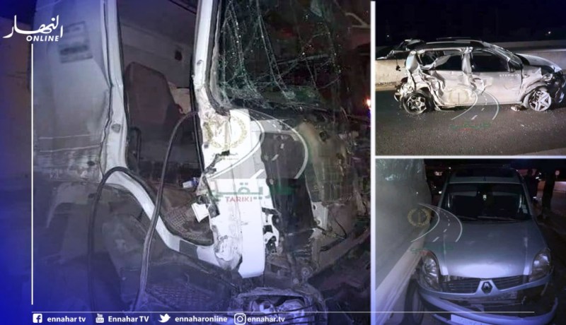 البويرة: 4 جرحى في إصطدام تسلسلي بين عدة سيارات وشاحنة ذات مقطورة ببشلول