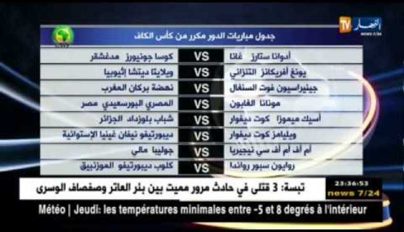 جدول مباريات الدور مكرر من كأس الكاف