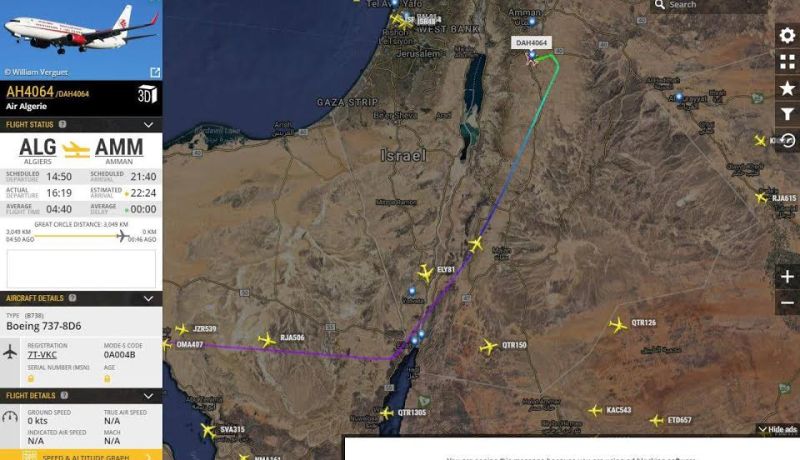 طائرة جزائرية تخترق المجال الجوي لفلسطين المحتلة وتستنفر الإسرائيليين