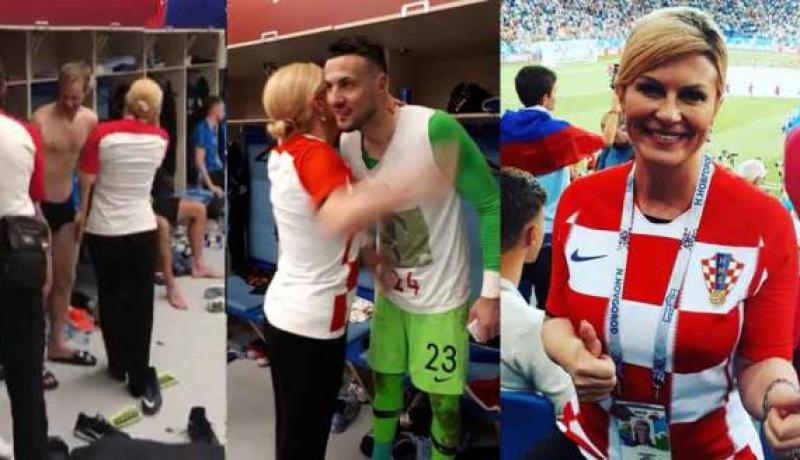 بالفيديو.. رئيسة كرواتيا “دارت حالة بالشطيح” مع اللاعبين 