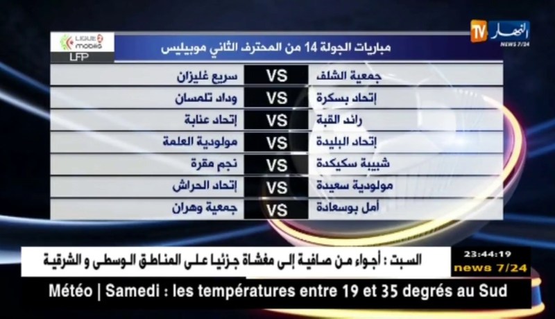 الجولة 14 من المحترف الثاني.. قمة الشلف وغليزان تخطف الأنظار