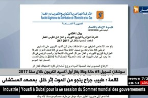 سونلغاز: تسجيل 65 حالة وفاة بغاز أول أكسيد الكربون خلال سنة 2017