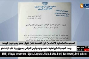 المجموعة البرلمانية للإتحاد من أجل النهضة تعلن اغتيال عضو بلدية عين البيضاء