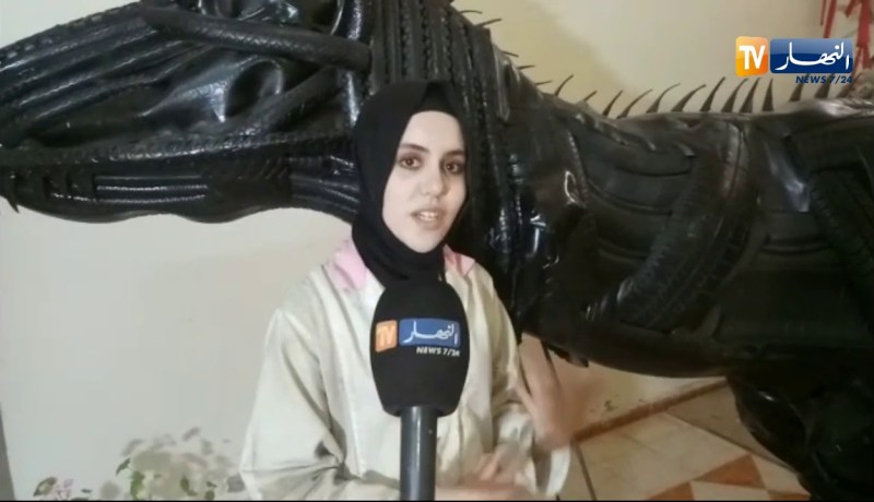 سيدي بلعباس: متخرجة من “معهد الفنون التشكيلية” حولت عجلات السيارات إلى ديناسور