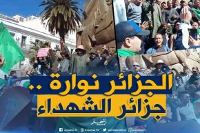 متقاعدو الجيش ومجندو الإحتياط أمام تمثال الأمير عبد القادر بشعار “من أجلك وطني مات زميلي “