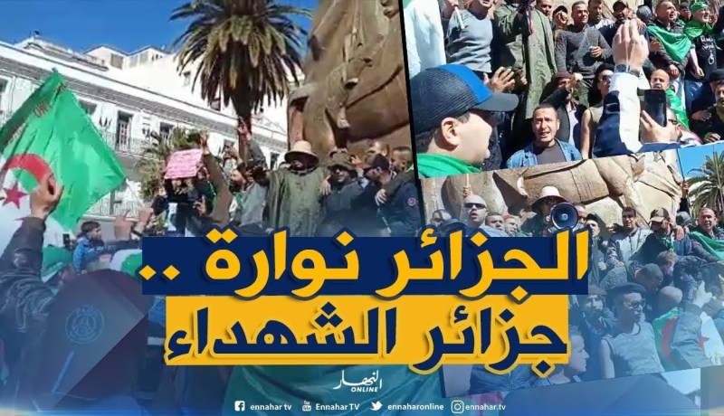 متقاعدو الجيش ومجندو الإحتياط أمام تمثال الأمير عبد القادر بشعار “من أجلك وطني مات زميلي “