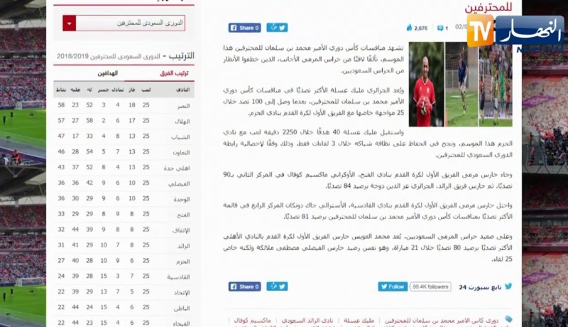 رابطة دوري المحترفين السعودي يصنف عسلة ودوخة كأكثر الحراس تصديا للكرات