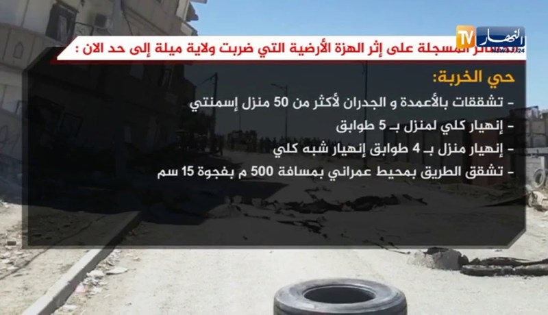 الخسائر على إثر الهزة الأرضية التي ضربت ولاية ميلة إلى حد الآن