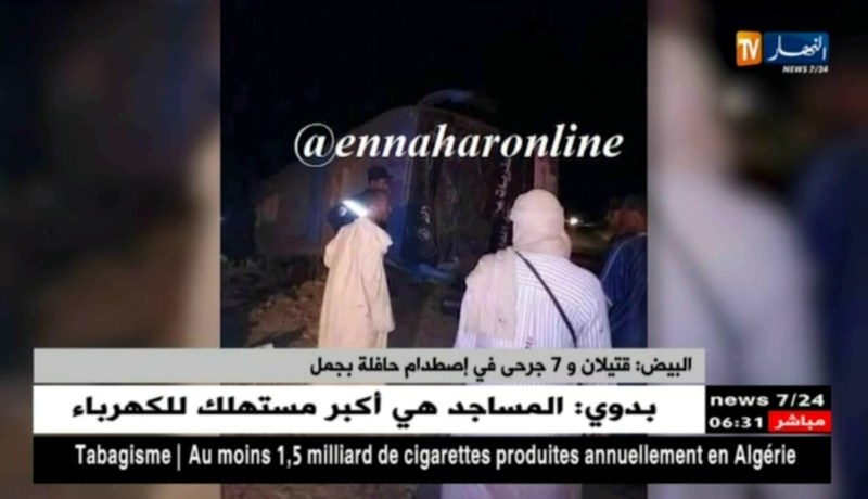 البيض: قتيلان و 7 جرحى في إصطدام حافلة بجمل