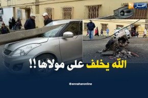 مشاهد سقوط عمود كهربائي على سيارة بالقبّة ..وصاحبها في الصدمة !