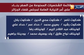 قائمة الشخصيات الممنوعة من السفر بناء على امر النيابة العامة لمجلس قضاء الجزائر