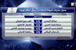 جدول مباريات الجولة الرابعة من دوري أبطال أوروبا