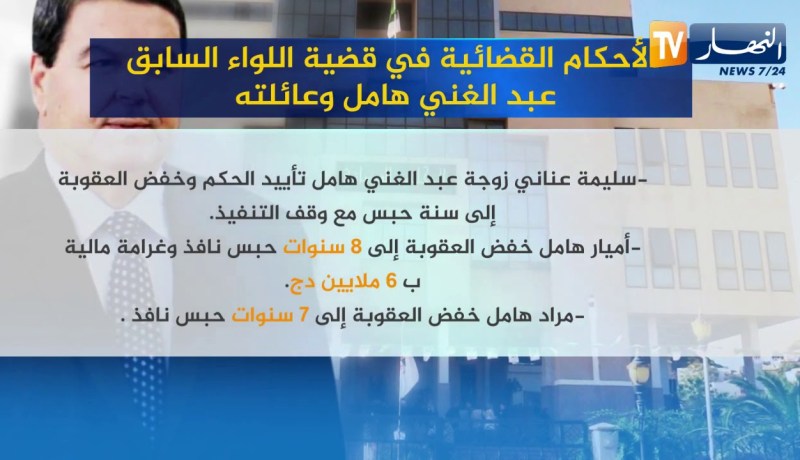 الأحكام القضائية في قضية اللواء السابق عبد الغني هامل وعائلته