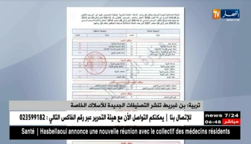 تربية : بن غبريت تنشر التصنيفات الجديدة للأسلاك الخاصة